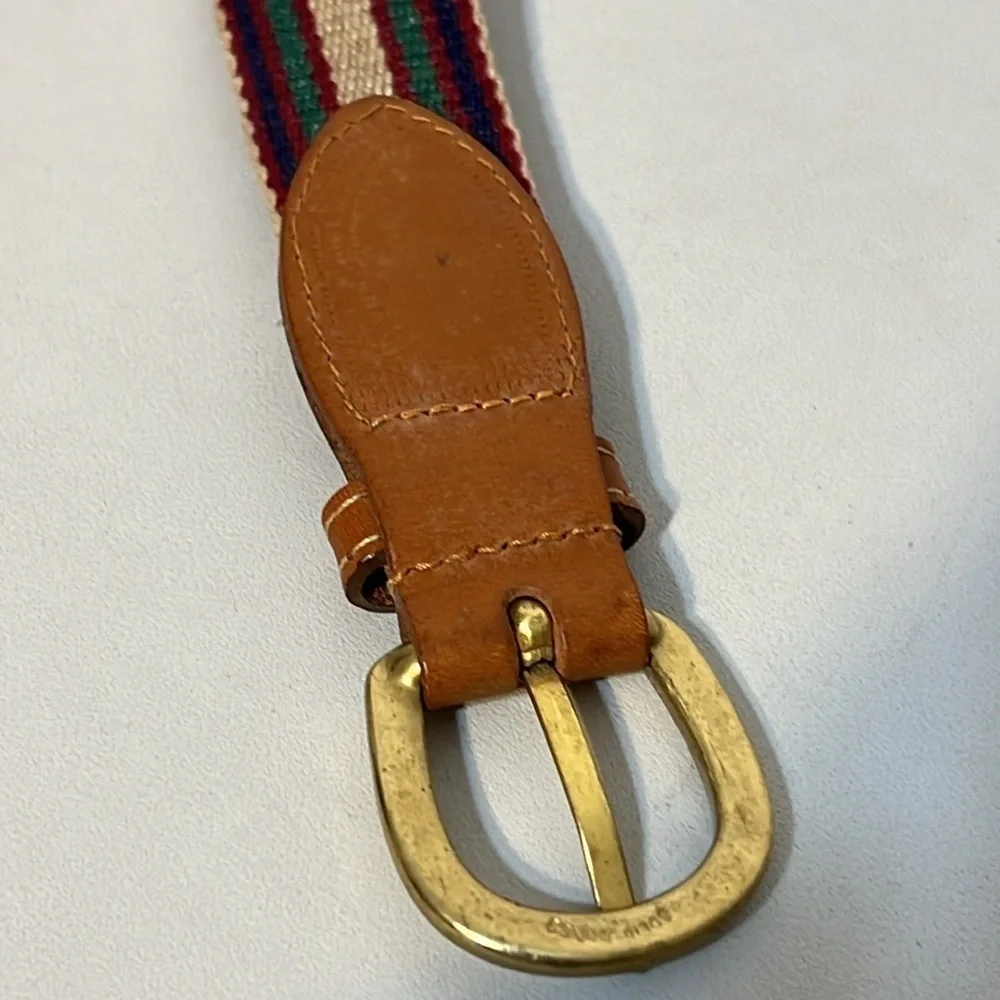 Triminghams Burmuda Linen Leather Belt Made in England Sz 40 Solid Brass Buckle